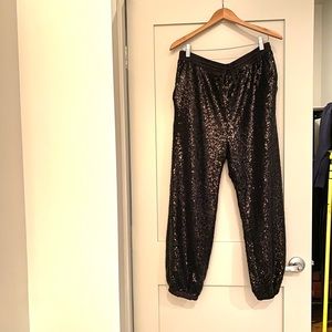 Anthropologie MARIETTA SEQUINED JOGGERS in Black - Size Large